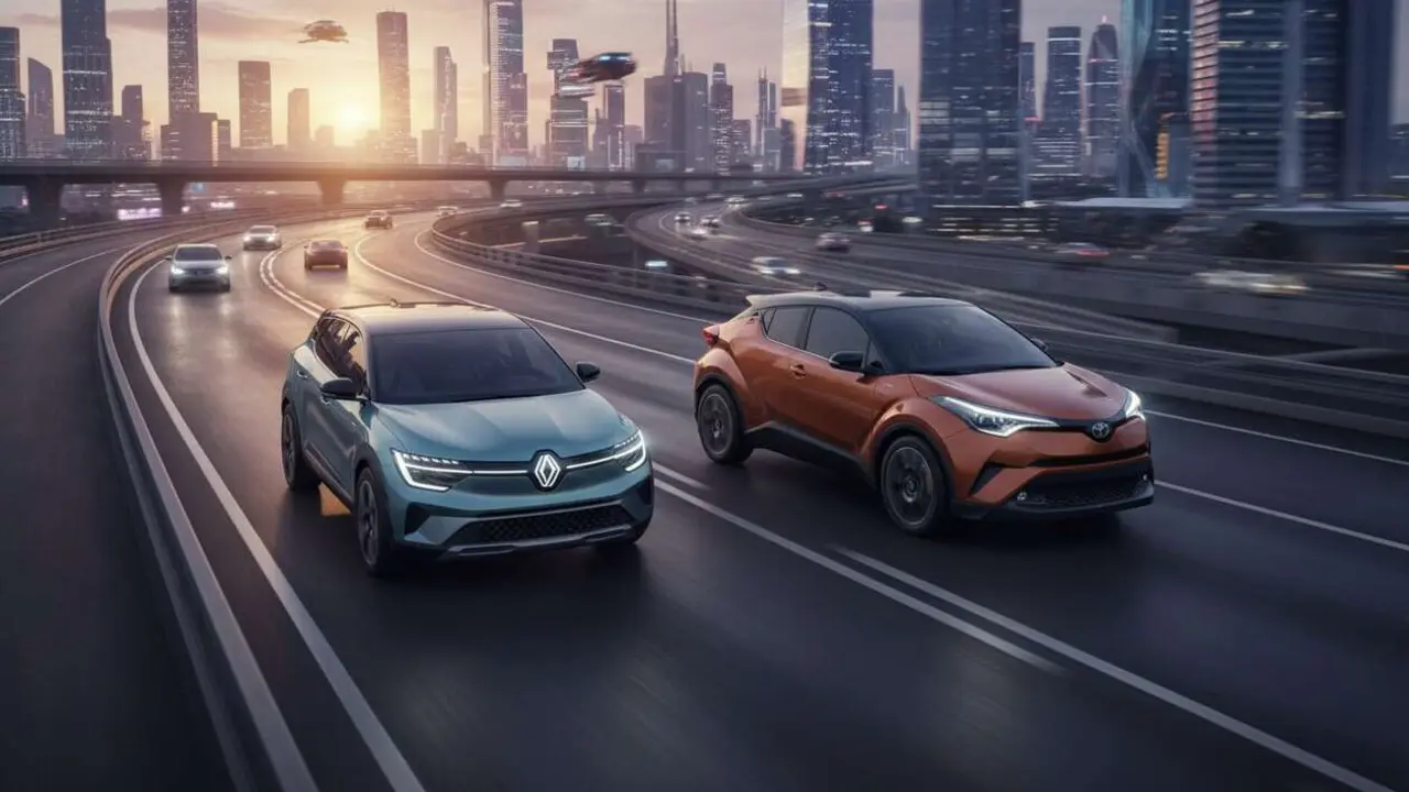  Comparativa Renault Symbioz E-Tech y Toyota C-HR para elegir el mejor coche el&eacute;ctrico en 2026 &mdash; Imagen generada por IA 