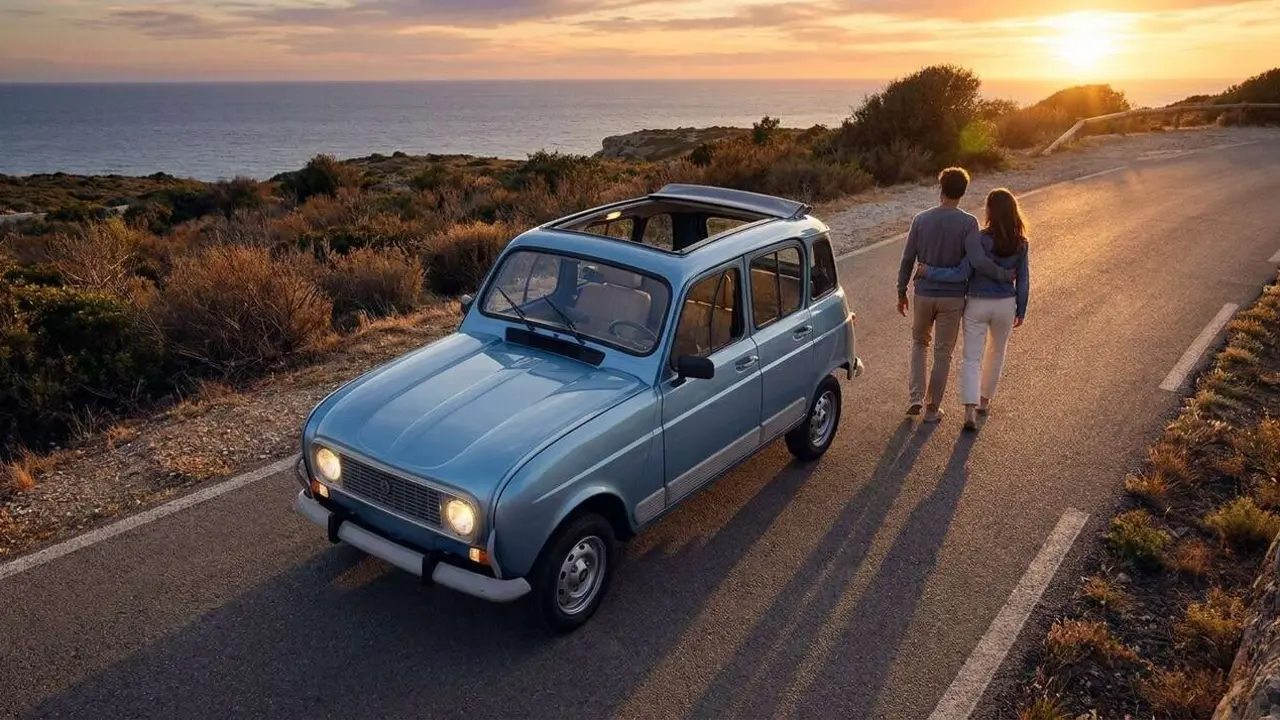  Renault 4 E-Tech Plein Sud en primer plano mostrando su dise&ntilde;o innovador y tecnolog&iacute;a avanzada por 1.800 euros m&aacute;s &mdash; Imagen generada por IA 