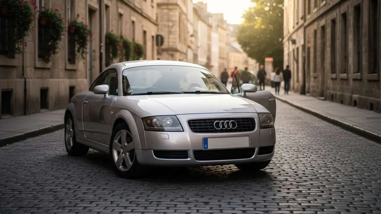  Audi TT cl&aacute;sico en color rojo estacionado en carretera, el modelo avanzado por menos de 25.000 euros &mdash; Imagen generada por IA 