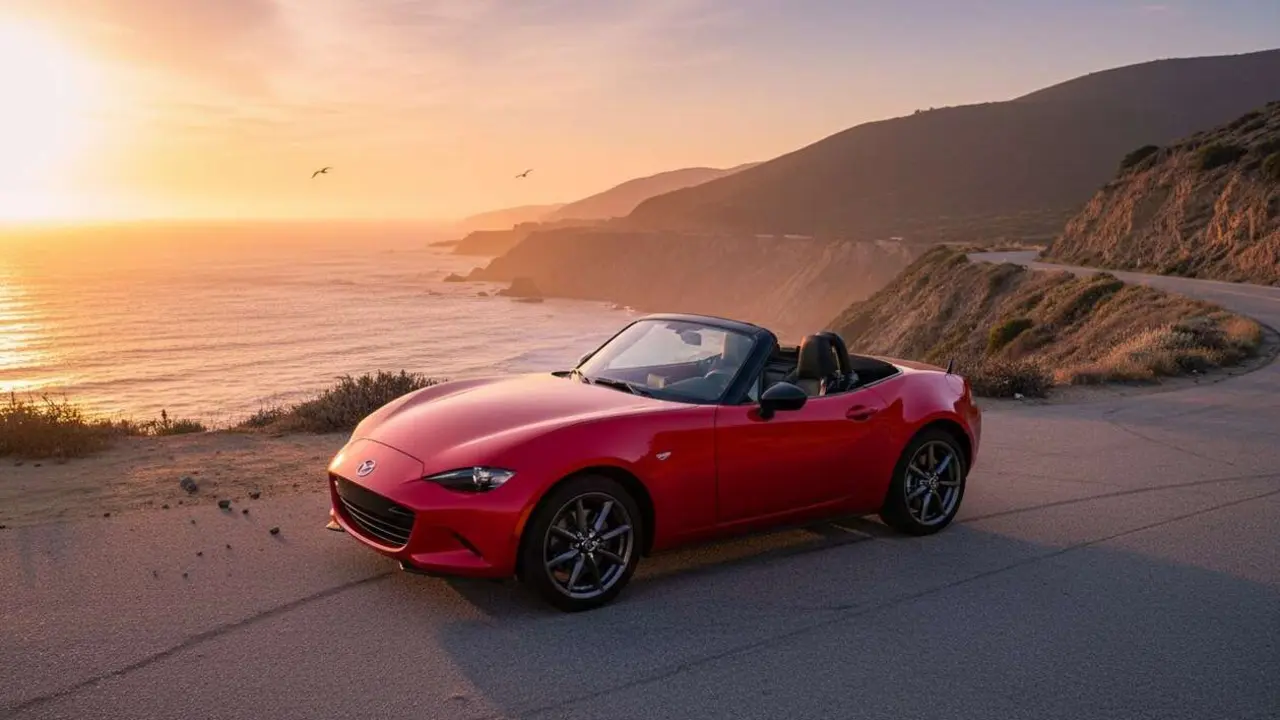 Mazda MX-5 deportivo cl&aacute;sico con motor de gasolina en carretera, s&iacute;mbolo de la conducci&oacute;n apasionada y tradicional &mdash; Imagen generada por IA 