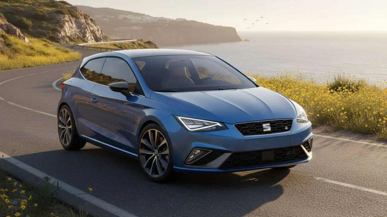  Seat Ibiza 2026 en Espa&ntilde;a mostrando su dise&ntilde;o moderno y eficiencia para ahorrar en gastos de coche barato &mdash; Imagen generada por IA 