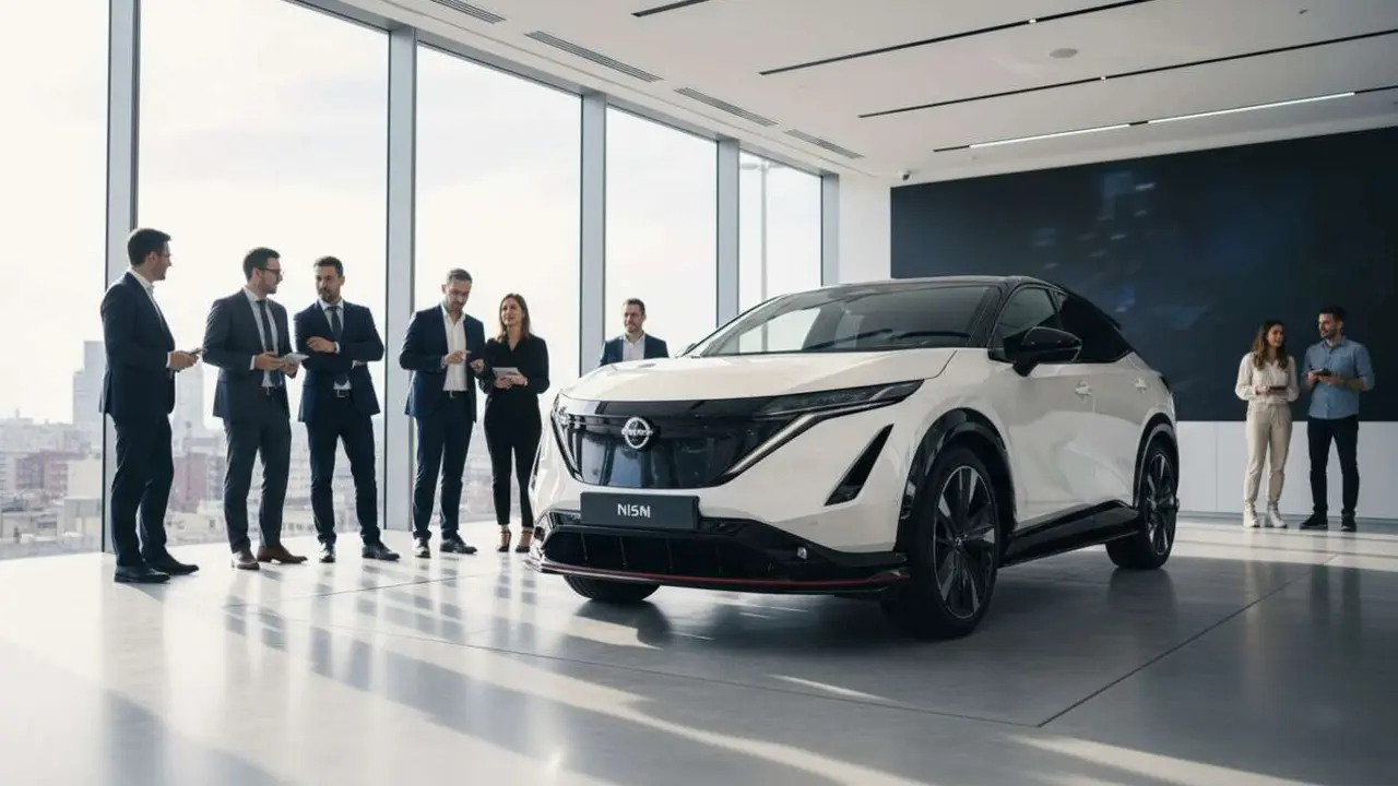  Nissan Ariya NISMO el&eacute;ctrico en Espa&ntilde;a mostrando potencia, dise&ntilde;o deportivo y tecnolog&iacute;a avanzada para coches el&eacute;ctricos &mdash; Imagen generada por IA 