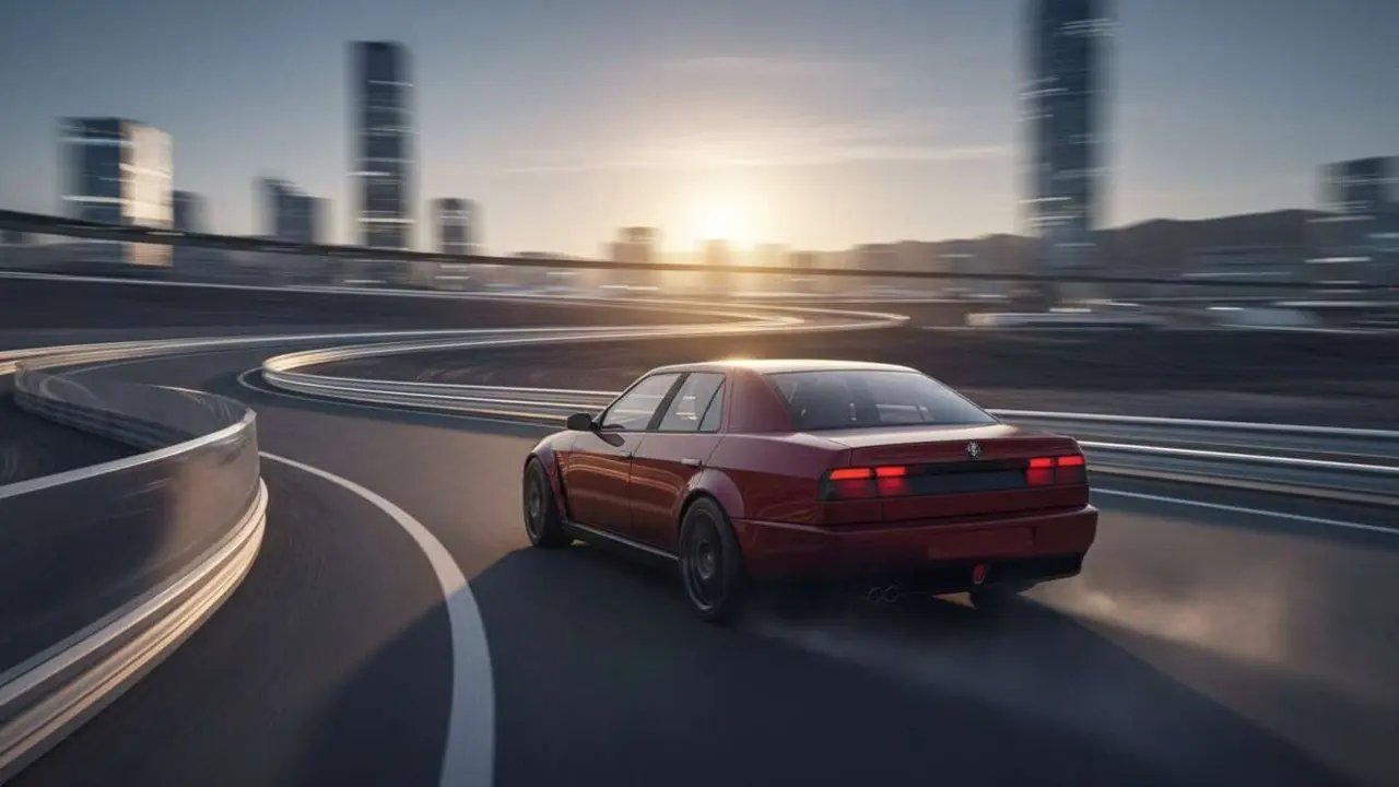  Alfa Romeo 155 SGT 2026 en acci&oacute;n mostrando su dise&ntilde;o innovador y tecnolog&iacute;a avanzada para berlinas modernas &mdash; Imagen generada por IA 