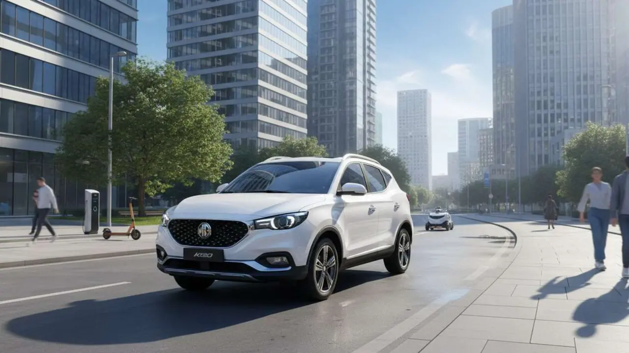  MG ZS EV en ciudad: el SUV el&eacute;ctrico MG que revoluciona la movilidad urbana con dise&ntilde;o moderno y eficiencia energ&eacute;tica &mdash; Imagen generada por IA 