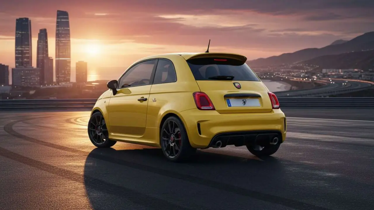  Abarth 595 2024 en carretera mostrando su dise&ntilde;o deportivo y potencia renovada para los amantes del motor &mdash; Imagen generada por IA 