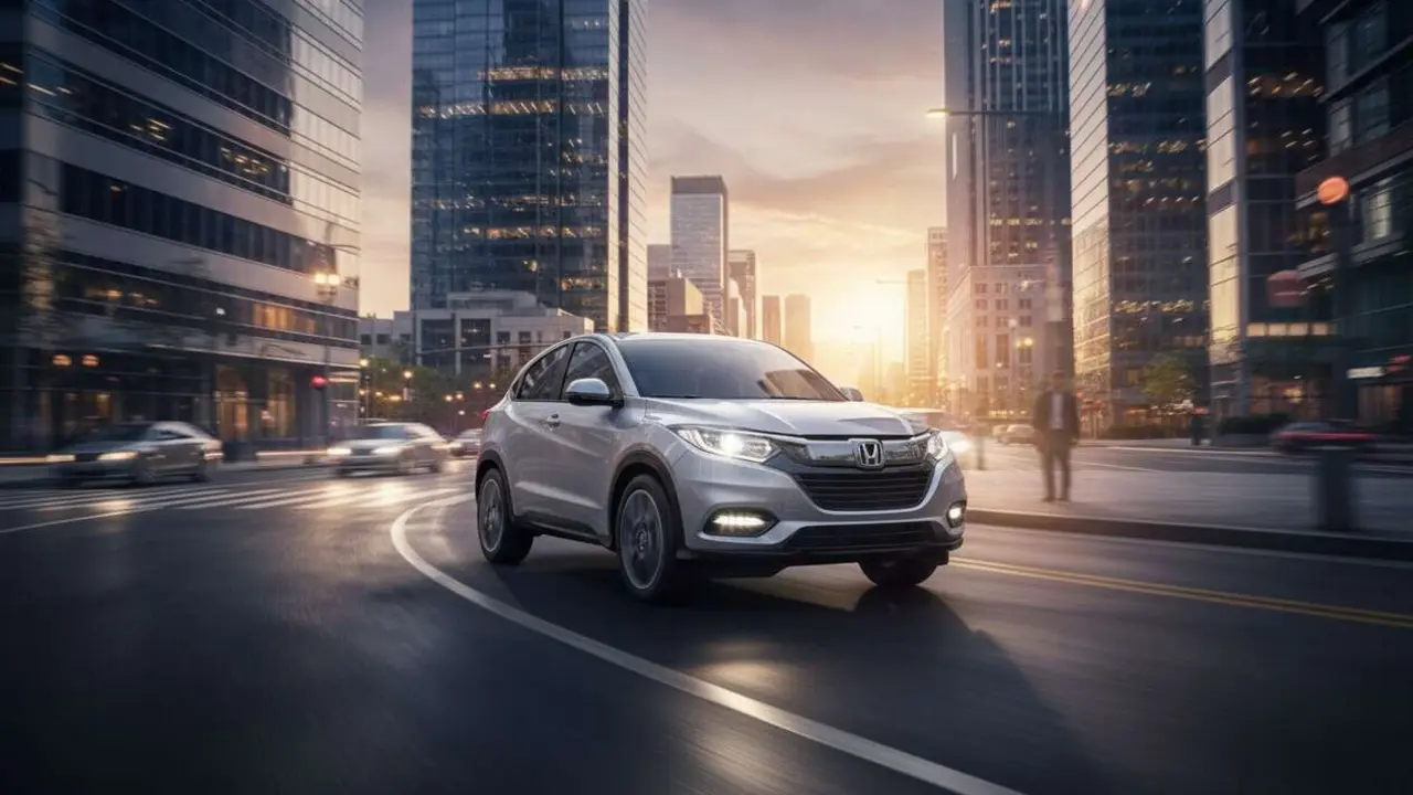  Honda HR-V SUV compacta en ciudad mostrando dise&ntilde;o moderno y tecnolog&iacute;a avanzada para conducci&oacute;n urbana segura &mdash; Imagen generada por IA 