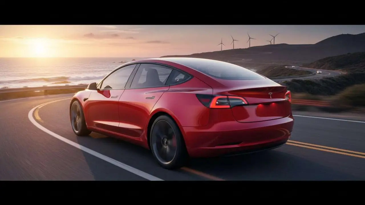  Tesla Model 3 en detalle mostrando su tecnolog&iacute;a avanzada y autonom&iacute;a real para conducci&oacute;n eficiente y segura &mdash; Imagen generada por IA 