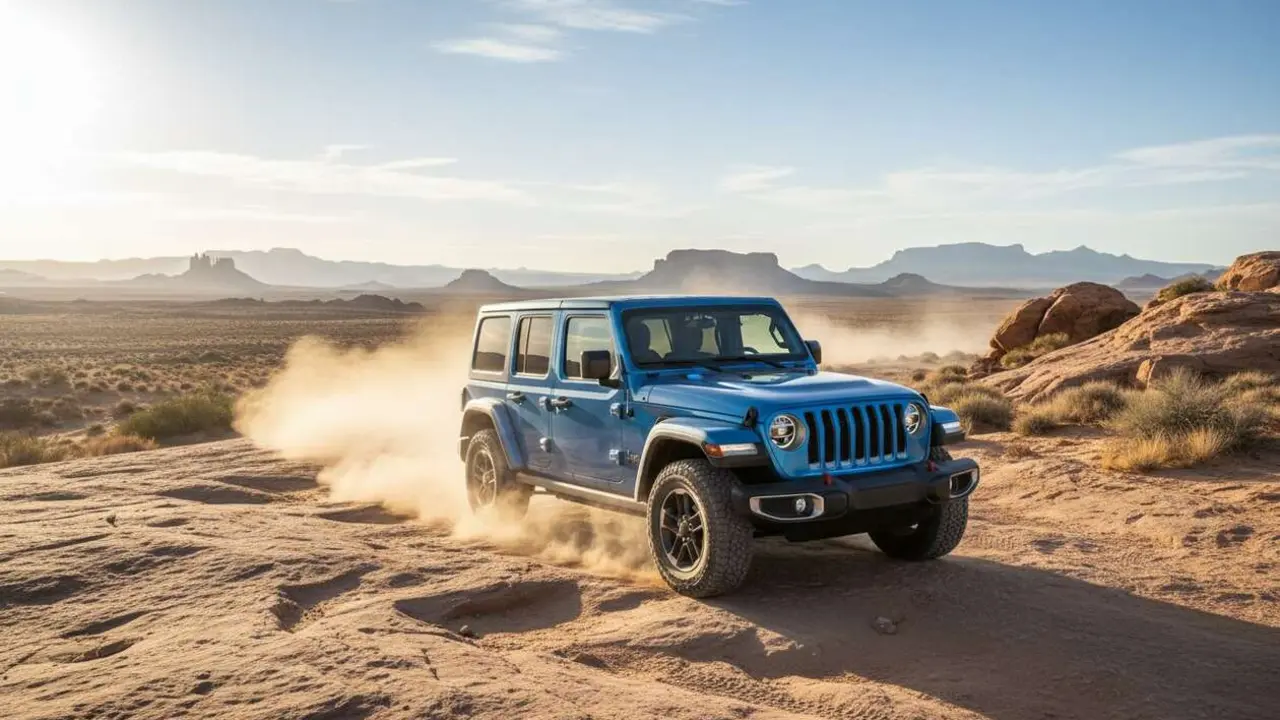  Jeep Wrangler 2024 en acci&oacute;n mostrando su potencia y dise&ntilde;o para aventuras todoterreno inolvidables &mdash; Imagen generada por IA 