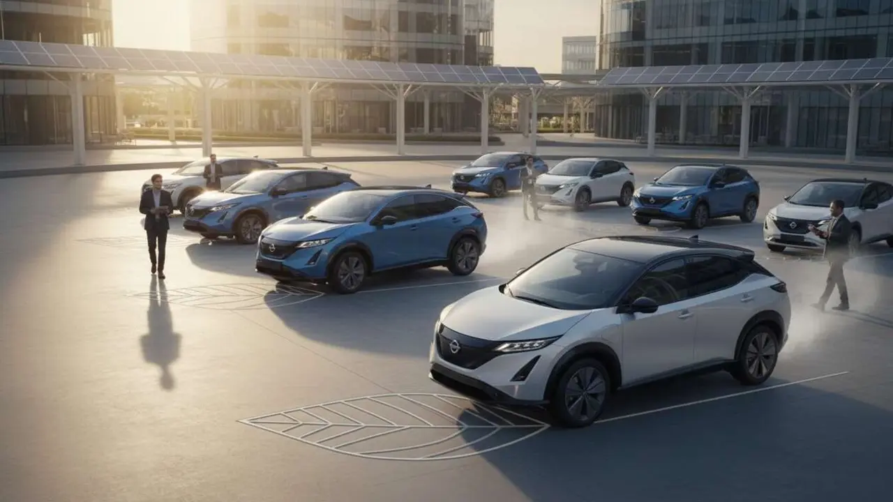  Nissan el&eacute;ctrico mostrando los innovadores modelos que est&aacute;n revolucionando el mercado automovil&iacute;stico actual &mdash; Imagen generada por IA 