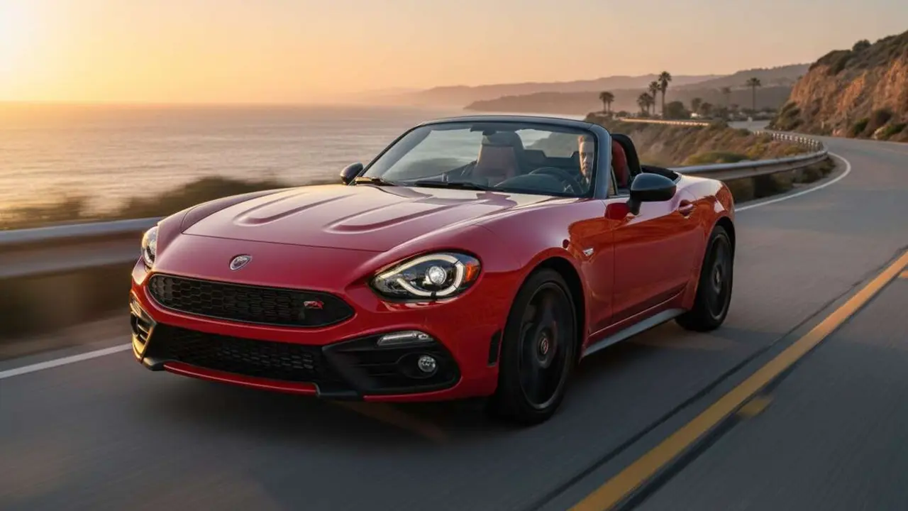  Abarth 124 Spider 2024 mostrando su dise&ntilde;o deportivo cl&aacute;sico y renovado que acelera pasiones en la carretera &mdash; Imagen generada por IA 