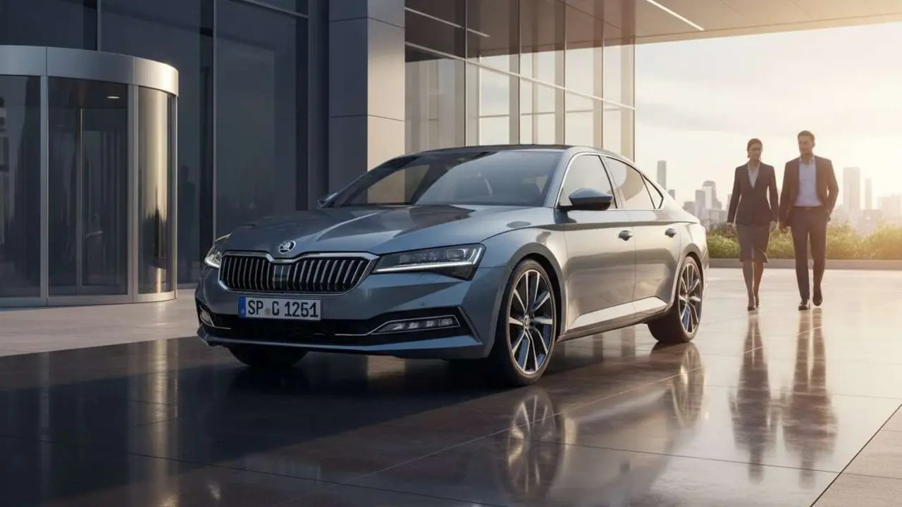  Skoda Superb 2026 en carretera mostrando su dise&ntilde;o moderno y tecnolog&iacute;a avanzada para conductores exigentes &mdash; Imagen generada por IA 