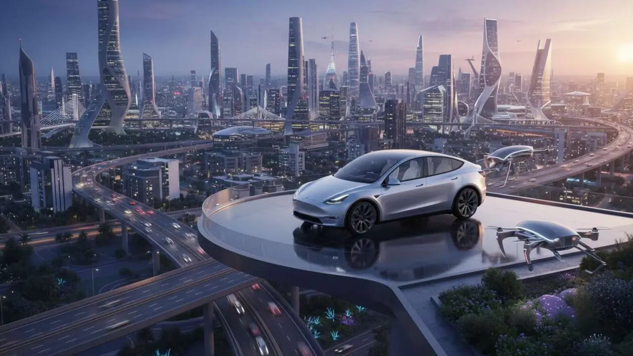  Tesla Model Y L Premium 2026 en carretera mostrando su dise&ntilde;o moderno y avanzada tecnolog&iacute;a el&eacute;ctrica SUV &mdash; Imagen generada por IA 