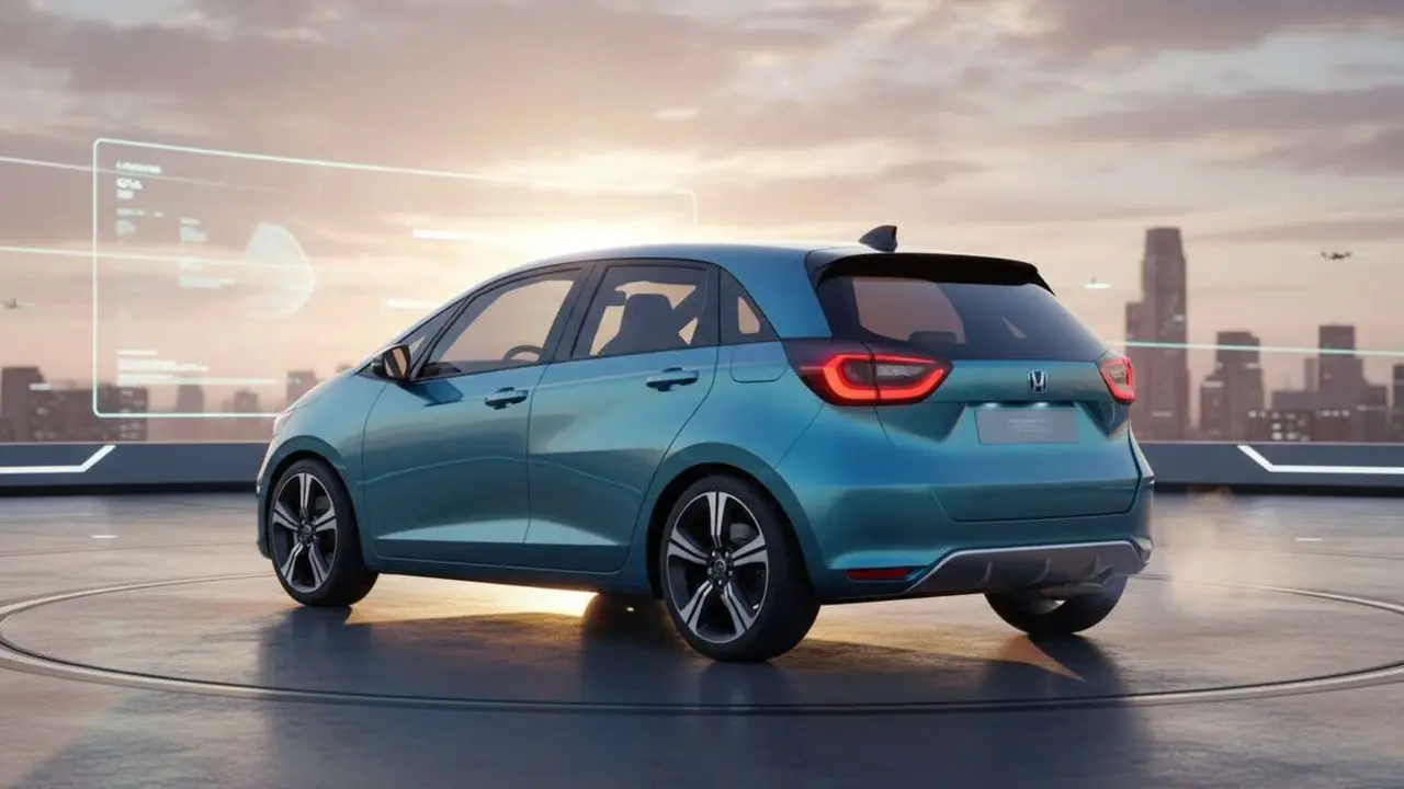  Honda Jazz 2026 en primer plano mostrando su dise&ntilde;o moderno y tecnolog&iacute;a innovadora para el futuro del autom&oacute;vil urbano &mdash; Imagen generada por IA 