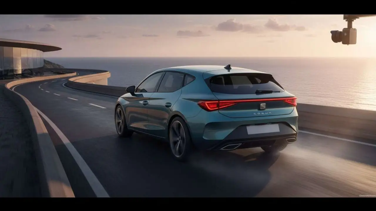  Seat Leon 2026 en carretera mostrando su dise&ntilde;o innovador y tecnolog&iacute;a avanzada para una conducci&oacute;n revolucionaria &mdash; Imagen generada por IA 