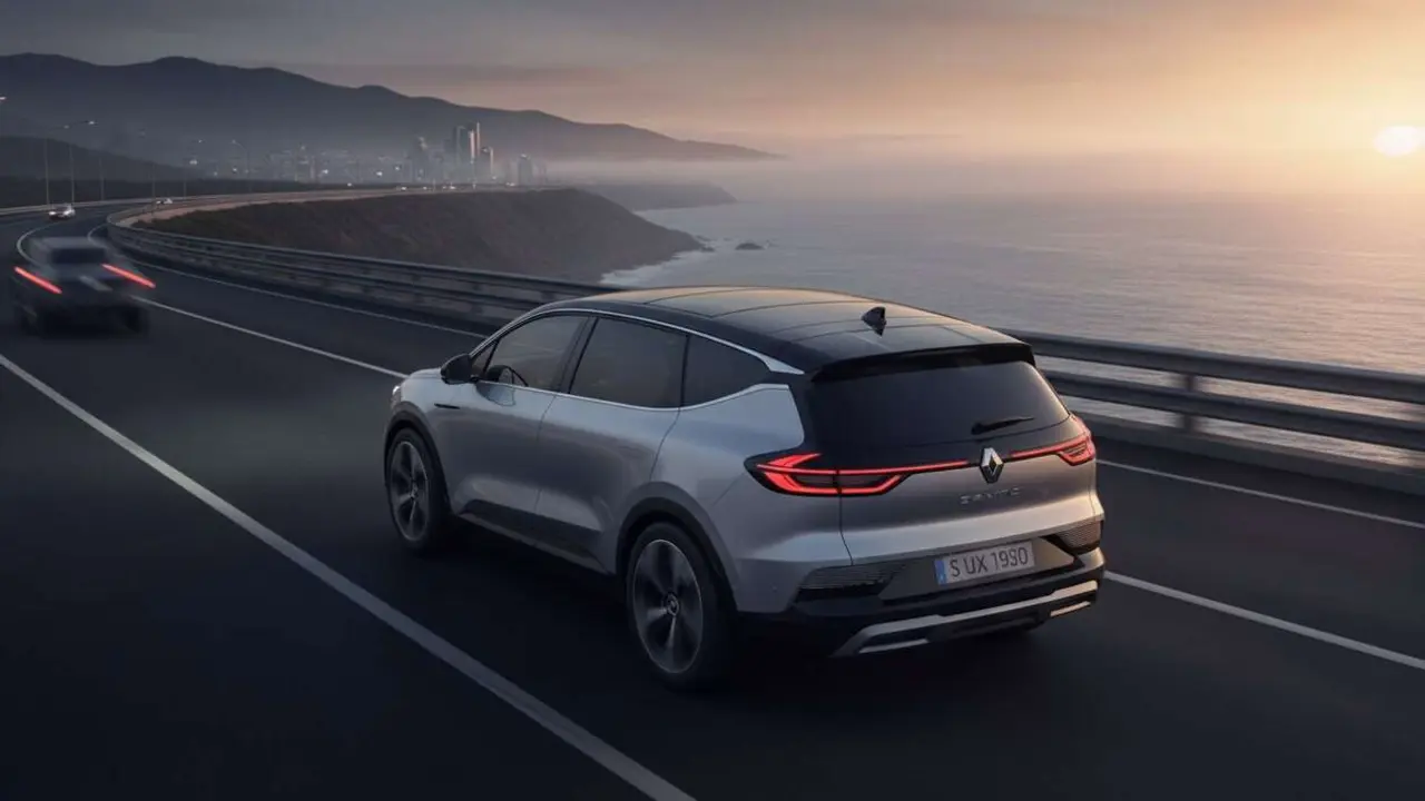  Renault Espace 2026 en carretera destacando su dise&ntilde;o moderno y caracter&iacute;sticas innovadoras del nuevo SUV familiar &mdash; Imagen generada por IA 