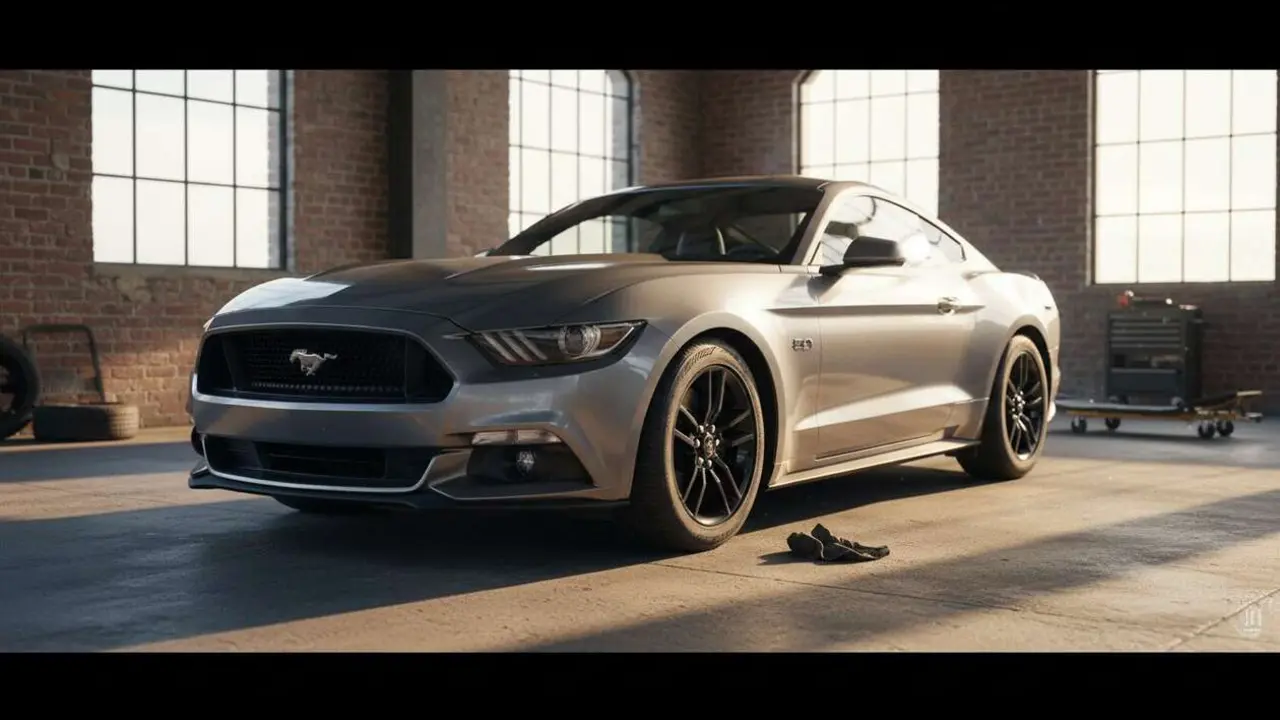  Ford Mustang Ecoboost 2015 de segunda mano estacionado en carretera mostrando su dise&ntilde;o deportivo y atractivo &mdash; Imagen generada por IA 