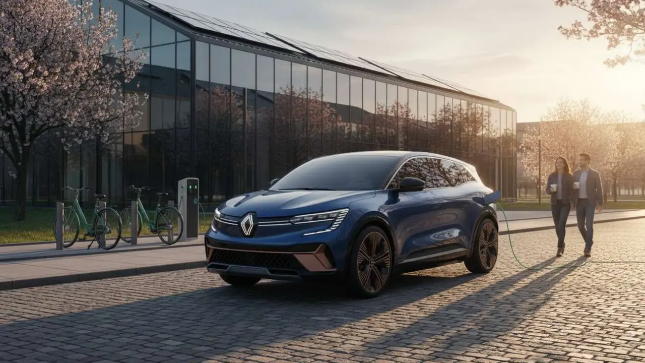  Renault Scenic el&eacute;ctrico en carretera mostrando su dise&ntilde;o moderno y tecnolog&iacute;a ecol&oacute;gica avanzada para un futuro sostenible &mdash; Imagen generada por IA 