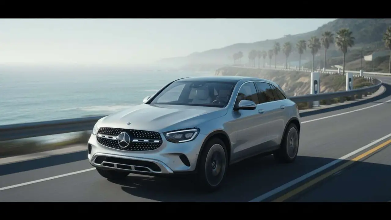  Mercedes GLC el&eacute;ctrico 2026 estacionado en carretera mostrando su dise&ntilde;o moderno y avanzada autonom&iacute;a de 665 km en SUV el&eacute;ctrico &mdash; Imagen generada por IA 